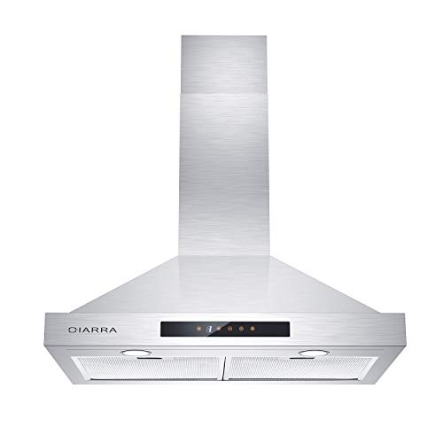 CIARRA CAS75308 30 inch Range Hood, 450 CFM Stainless Steel Vent Hood with 3 Speed Exhausted Fan, Touch Control Wall Mounted Stove Hood for Kitchen, Ducted & Ductless Convertible