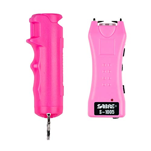 SABRE RED Pepper Spray & Stun Gun Flashlight Self-Defense Kit — Police Strength Flip Top Pepper Spray is Faster to Use Under Stress, Compact 1.6 µC Stun Gun w/ Holster & Rechargeable Built-in Battery