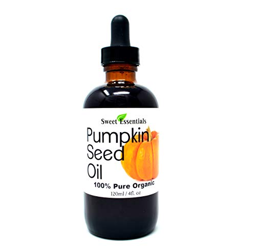 Organic Virgin Pumpkin Seed Oil | Imported From Austria | Various Sizes | 100% Pure| Unrefined | Cold-Pressed | Natural Moisturizer for Skin, Hair & Face | By Sweet Essentials (4 fl oz Glass)