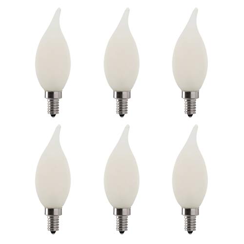 LED 6W Flame Tip Filament Frosted Chandelier Light Bulb, 60W Equivalent, 500 Lumens, 3000K Soft White, Dimmable, 120V, E12 Candelabra Base, Energy Star, (6 Pack)
