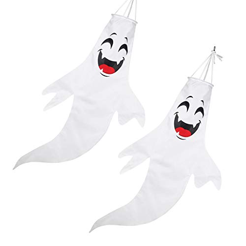 STOBOK 2 Pack Halloween Ghost Windsock Flag, 48.8 inch Halloween Outdoor Hanging Wind Socks Decoration for Front Yard Patio Lawn Garden,Halloween Party Decor