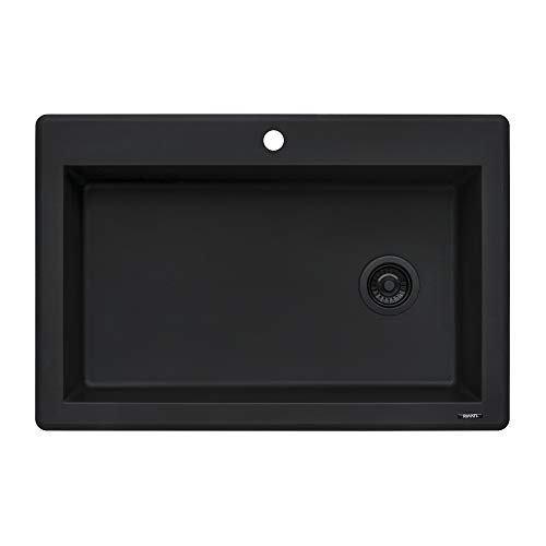 Ruvati 33 x 22 inch Dual-Mount Granite Composite Single Bowl Kitchen Sink - Midnight Black - RVG1033BK