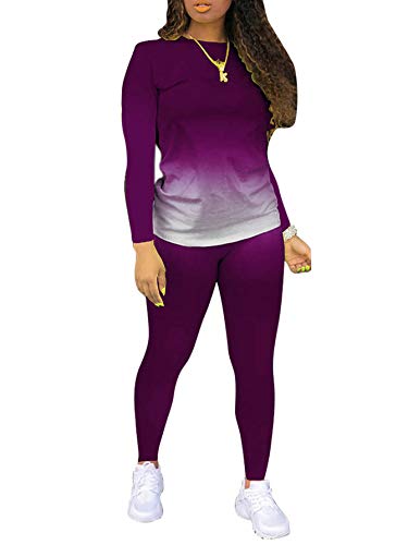 Tie Dye Women 2 Piece Outfits Sets for Women Sexy Bodycon Sweatsuits Plus Size Tracksuit Long Sleeve T Shirts Pant Set Purple 3XL