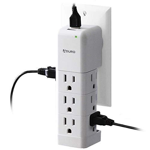 Aduro Surge Protector 9 Outlet Power Strip with USB (2 Ports 2.4A) Wall Mount Multiple Outlet Splitter Extender Adapter White