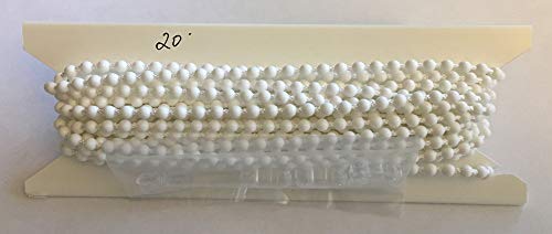 20ft. White Plastic #10 Chain - With 4 Connectors - Blind Beaded Bead Ball