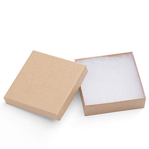 Mesha 20-Pack 3.5X3.5X1 Inch Cardboard Jewelry Boxes, Thick Paper Box Bulk for Jewelry Gift Packaging/Shipping, Bracelet Gift Case with Cotton Filled and Lids -Brown