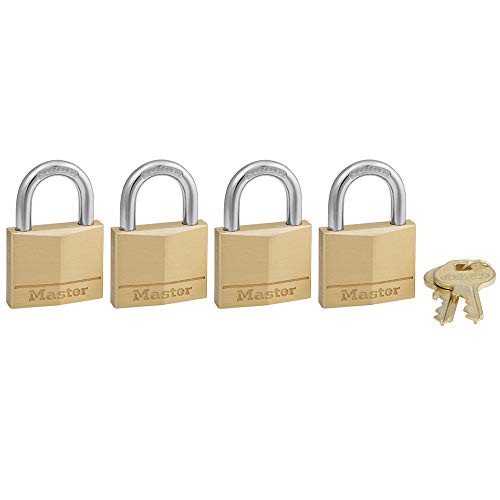Master Lock 140Q Solid Keyed Alike Padlocks, 4-Pack, Brass, Silver