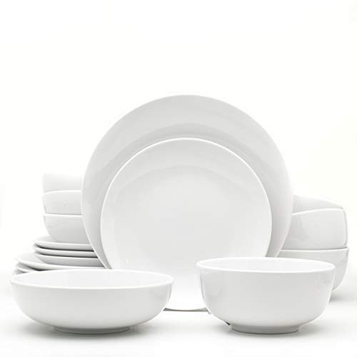 Euro Ceramica Essential Collection Porcelain Dinnerware and Serveware, 16 Piece Set, Service for 4, Classic White