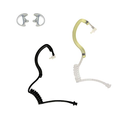 Earhugger Accessory Kit for Two Way Radio Earpiece Headset Wire Kits, EH-P-1000, Clear and Black Acoustic Tubes with Frames, Mushroom Tip, Left and Right Medium Earmolds, Police Surveillance