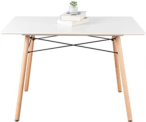 ELANGST Rectangular Dining Table, Modern Kitchen Table Wood Leisure Coffee Table Mid-Century Pedestal Table with MDF Top and Woodern Legs for Home Office Conference (White)