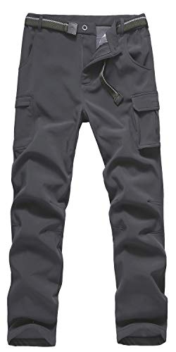 Yume Men's Winter Warm Outdoor Cycling Athletic Pants Waterproof Hiking Skiing Climbing Tactical Polar Fleece Lined Pants (Grey, 32W × 30L)