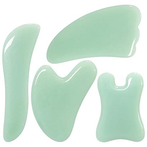 Guasha Massage Tool，Natural Jade Gua Sha Board, 4PCS Guasha Stone Scraping Massage Sets for SPA Acupuncture Physical Therapy Muscle Knots Facial Caring Point Treatment Tissue Lymphatic Drainage