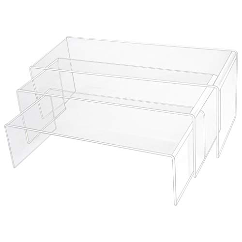 obmwang 3 Pack Large Clear Acrylic Riser Set, Acrylic Display Risers Shelf Showcase Fixtures for Jewelry, Display Stand (3 Sizes A)