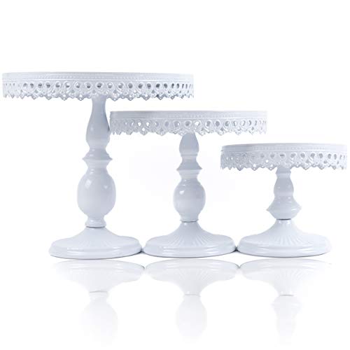 Scott's Bakery Set of 3 Antique Round Metal Cake Stands | Cupcake Display/Holders with Beautiful Design | Perfect for Weddings, Tea Parties, Birthday Parties and Celebrations | 12, 10, 8 Inch White |