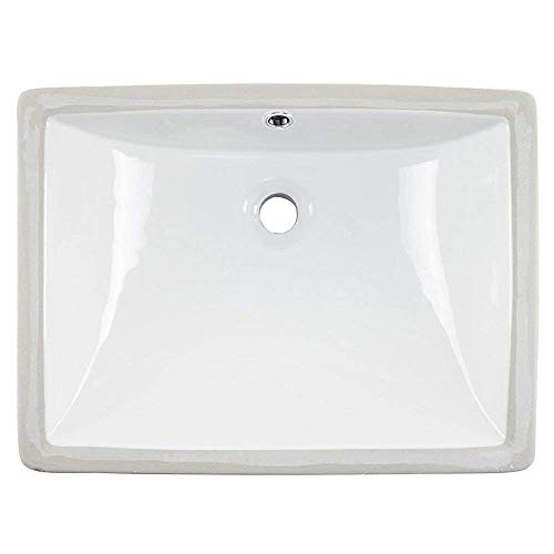 Friho 18.5''x13.8''x7.9'' Modern Sleek Rectangular Undermount Vanity Sink Porcelain Ceramic Lavatory Bathroom Sink,White With Overflow