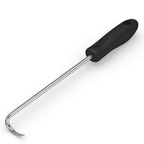 Cave Tools Food Flipper for Grill or Griddle - BBQ Turner Hook Flips Meat Vegetables Steak or Fish & Replaces Grilling Spatula & Barbecue Tongs - Stainless Steel Smoker Cooking Accessories