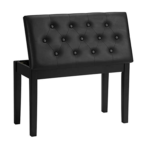 SONGMICS Duet Piano Bench with Padded Cushion and Storage Compartment for Music Books, Tufted Wooden Seat, Black ULPB074B01