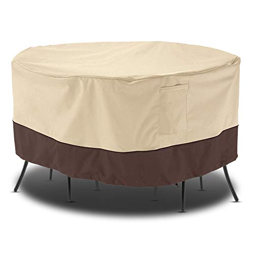 Arcedo Outdoor Furniture Set Cover, Patio Waterproof Table and Chair Cover, Heavy Duty Large Veranda Round Dining Table Cover with Air Vent, Weather Resistant, 94' Dia, Beige & Brown