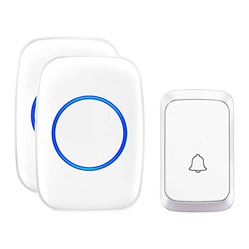 Wireless Doorbell, 1 Remote Button and 2 Plug-in Receivers Operating at over 1000-feet Range with Over 58 Chimes, No Batteries Required for Receivers (2x Chimes 1x Button, White)