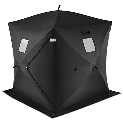Tangkula Pop-up Ice Shelter 2-Person with Detachable Ventilation Windows, Zippered Door & Carry Bag Frost Resisting Durable Oxford Fabric Waterproof Portable Ice Fishing Tent Shanty, Black