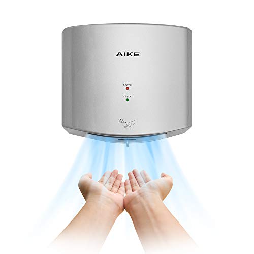 AIKE AK2630S Compact Automatic High Speed Hand Dryer Commercial and Household,ABS Cover 1400W(Silver)