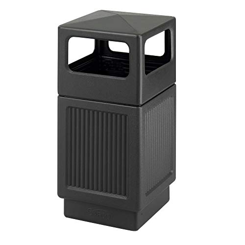 Safco Products Canmeleon Outdoor/Indoor Recessed Panel Trash Can 9476BL, Black, Decorative Fluted Panels, 38-Gallon Capacity