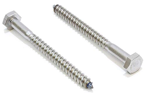 1/4' X 3' Stainless Hex Lag Bolt Screws, (25 Pack) 304 (18-8) Stainless Steel, by Bolt Dropper