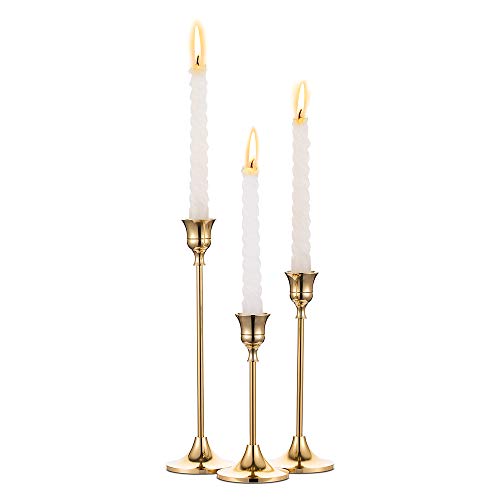 Nuptio Candlestick Holders Taper Candle Holders, Set of 3 Candle Stick Holders Set, Brass Gold Candlestick Holder Set, Vintage Modern Decorative Centerpiece for Table Mantel Wedding Housewarming Gift