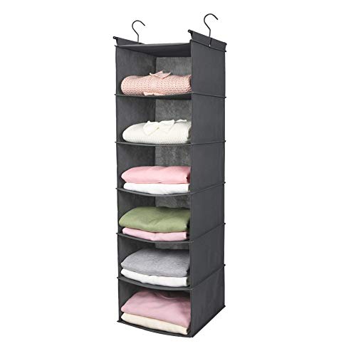 6 Tier Shelf Hanging Closet Organizer, Cloth Hanging Shelf with 2 Sturdy Hooks,for Storage,Foldable (Grey)