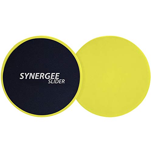 Synergee Yellow Core Sliders. Dual Sided Use on Carpet or Hardwood Floors. Abdominal Exercise Equipment