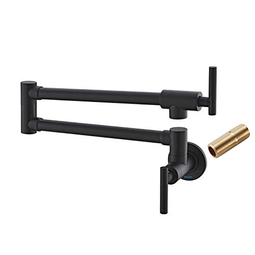 Havin Pot Filler Faucet Wall Mount,with Double Joint Swing Arms,Single Hole, 2 Handles with 2 cartridges to Control Water (Style A A202 Matte Black)