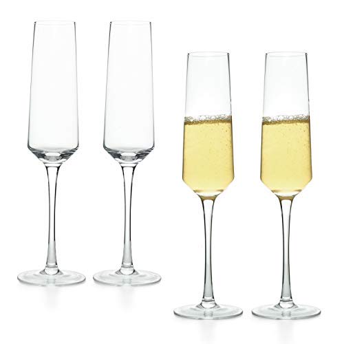 COYMOS Champagne Flutes Set of 4-8.5 oz - Crystal Champagne Glasses - Wine Stemware - Clear Premium Glass - Gift for Wedding, Toasting, Thanksgiving, Christmas - Dishwasher Safe