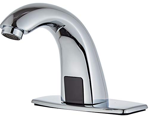 Luxice Automatic Touchless Bathroom Sink Faucet with Hole Cover Plate, AC/DC Powered Sensor Hands Free Bathroom Tap with Control Box and Temperature Mixer, Battery or Plug-in Sensor, Chrome Finished