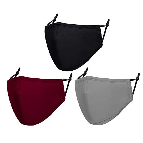 Cloth Face Mask Reusable Washable - Cotton Masks Plain Mouth Guards Dust Face Mask Colorful Face Covering for Adult Pack of 3 - Black &Gray &Burgundy