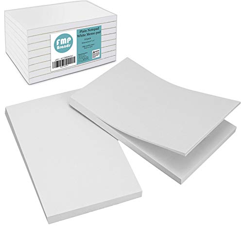 [10 Pack] 100 Sheets Plain Notepad - 4 x 6” White Blank Memo pad, Scratch Pad for Restaurant Server, Concession Stand, School and Office Supplies