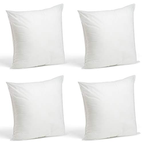 Foamily Set of 4-18 x 18 Premium Hypoallergenic Stuffer Pillow Inserts Sham Square Form Polyester, 18' L X 18' W, Standard/White