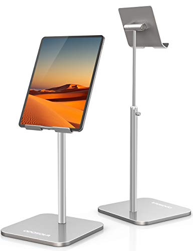 ODOSOLA Tablet Stand Height Angle Adjustable, Eye-Level Desktop iPad Stands Tablet Holder for Home Office, Cradle Dock for iPad Pro 12.9, Air Mini 4, Kindle, E-Reader, Nexus, iPhone (4-13'') Silver