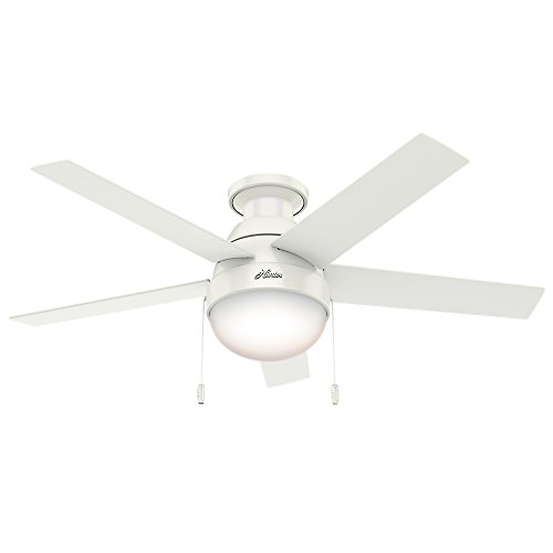 Hunter Anslee Indoor Low Profile Ceiling Fan with LED Light and Pull Chain Control, 46', White