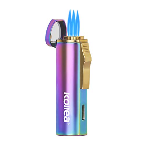 Kollea Torch Lighter, Triple Jet Butane Lighter, Refillable Pocket Lighter with Adjustable Flame & Gift Box, Great Gift Ideas for Men Colleague (Butane Gas not Included)