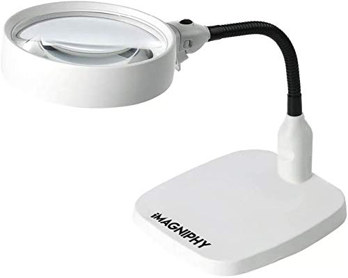iMagniphy 8X Lighted Desktop Magnifier - Extra Large 5.5 Inch Lens & Sturdy Stand - Hands Free Adjustable Design with 6 Bright LEDs - Illuminated Tabletop Magnifying Glass Lamp with Light for Reading