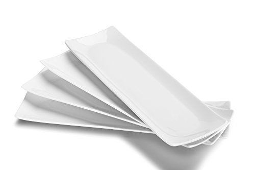 DOWAN 14 Inches Porcelain Serving Plates, Rectangular Serving Platters Set of 4, Long Serving Dishes, White