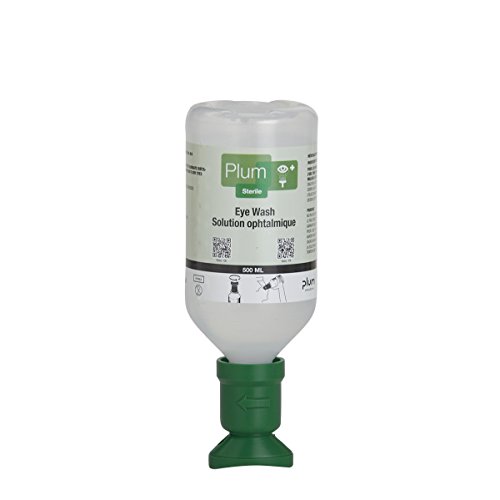 Plum 45981-2 Sterile Saline Eyewash Solution Bottle 500 mL, 8.5' Height, 3' Wide, 3' Length, 16.9 fl. oz, Plastic (Pack of 2)