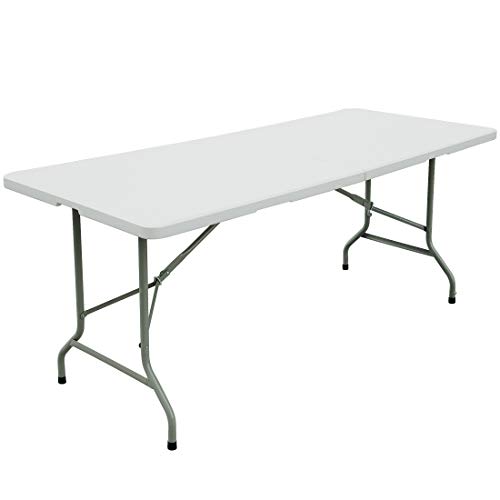 FORUP 6ft Table, Folding Utility Table, Fold-in-Half Portable Plastic Picnic Party Dining Camp Table (White)
