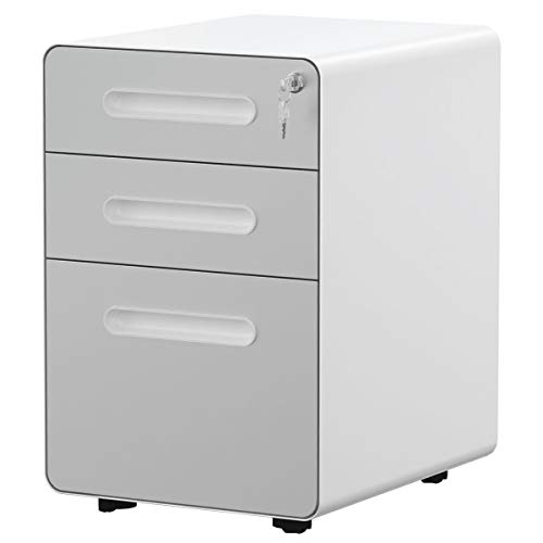 YITAHOME 3-Drawer Office Storage Cabinet, Metal Mobile File Cabinet with Keys and Anti-tilt System, Home Commercial Pedestal File Cabinet Under Desk (Gray and White)