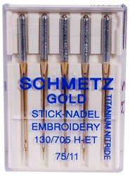 Schmetz Gold Titanium Embroidery Needles Size 75/11, 5 Count