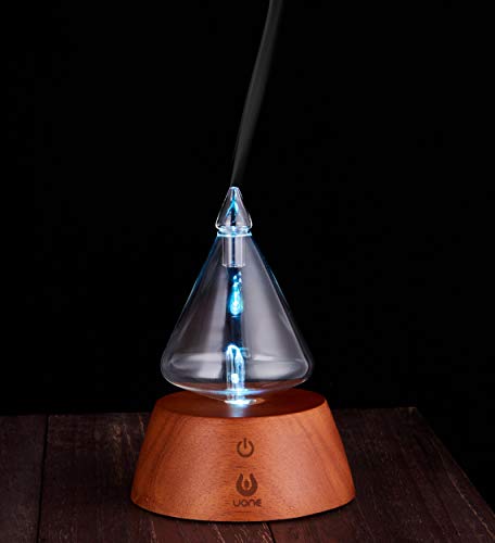 UONE Essential Oil Diffuser for Aroma Nebulizing, Waterless Aromatherapy Nebulizer - with Touch Button, Timer and 7 Color Changing LED lights, No Heat, No Water, No Plastic - Handmade Wood and Glass.
