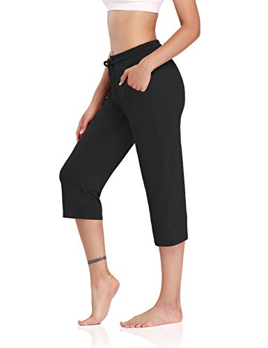 DIBAOLONG Womens Yoga Pants Capri Wide Leg Comfy Drawstring Loose Lounge Workout Pants with Pockets Black L