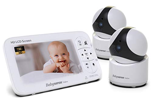 5' HD Baby Monitor, Babysense Video Baby Monitor with Camera and Audio, Two HD Cameras with Remote PTZ, 960ft Range, Two-Way Audio, Zoom, Night Vision, Secure Hack-Free and Portable