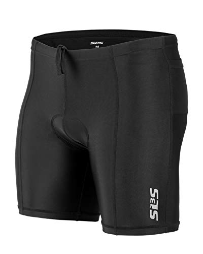 SLS3 Triathlon Shorts Men - Tri Short Mens - Men's Triathlon Shorts - Tri Shorts Black - 2 Pockets FRT 2.0 - Designed by Athletes for Athletes (Black, Large)
