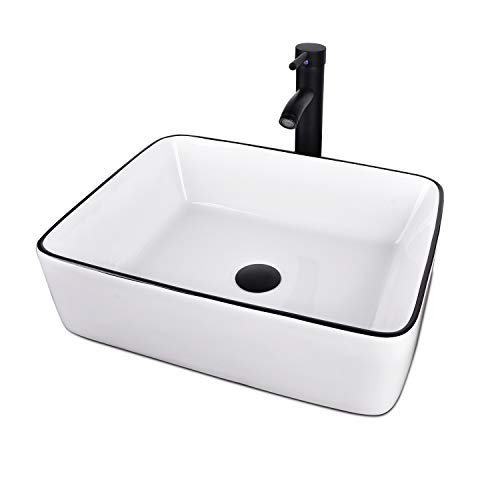White Ceramic Square Bathroom Sink Vessel Sink (Square)